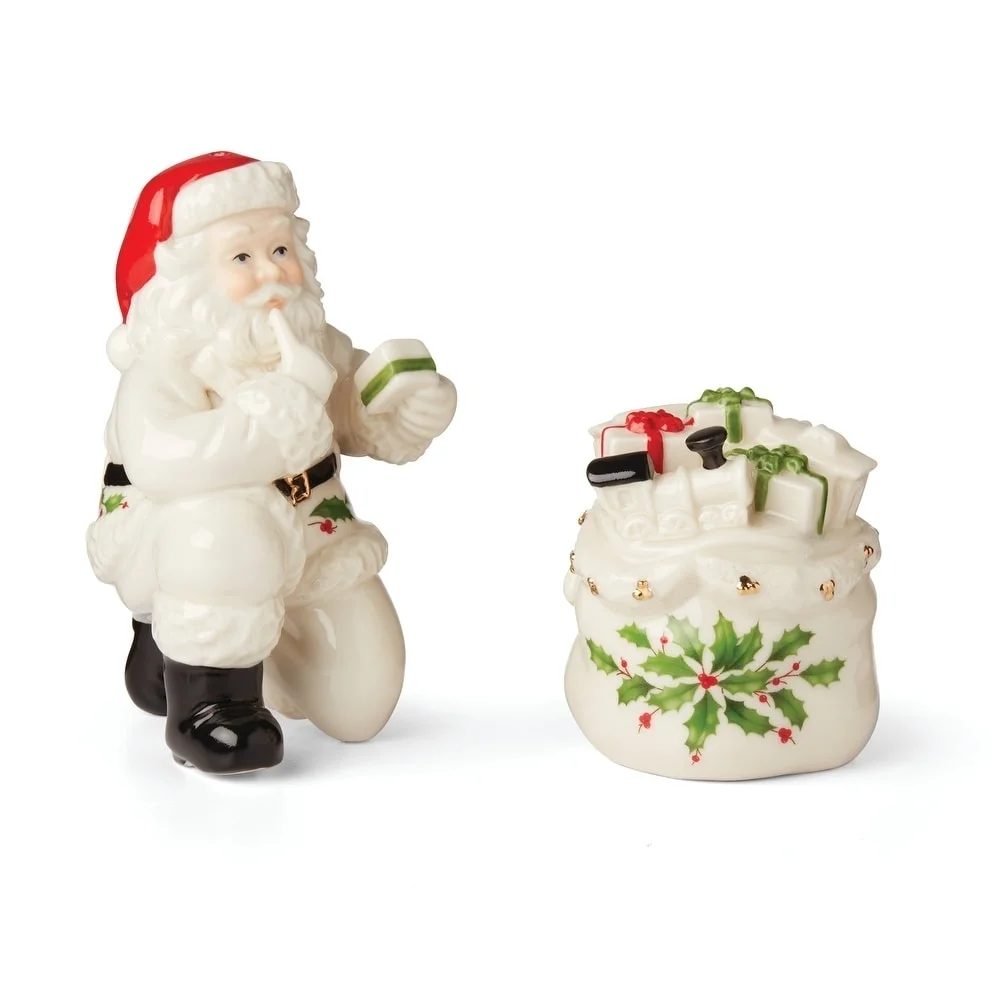 Lenox White and Red Santa with Holly Gift Bag Figurine Set